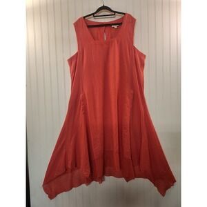 Cynthia Rowley Coral Linen Blend Sharkbite Hem Trapeze Maxi Dress Size 2X Pocket